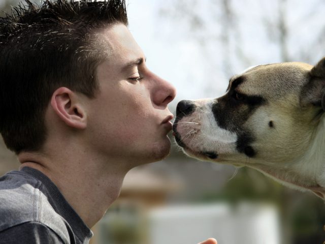 Boy Kissing His Dog