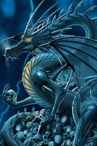 Blue Dragon With Skulls