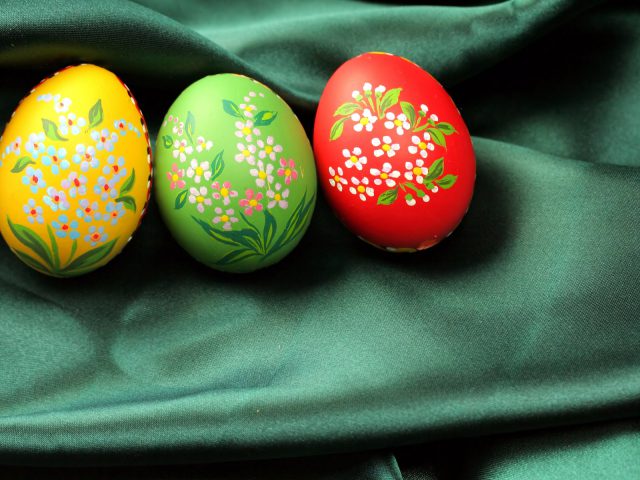 Easter Eggs On Green Satin